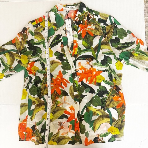 Alice + Olivia Eloise Tropical Sunrise Silk Blouse Small - Picture 9 of 11